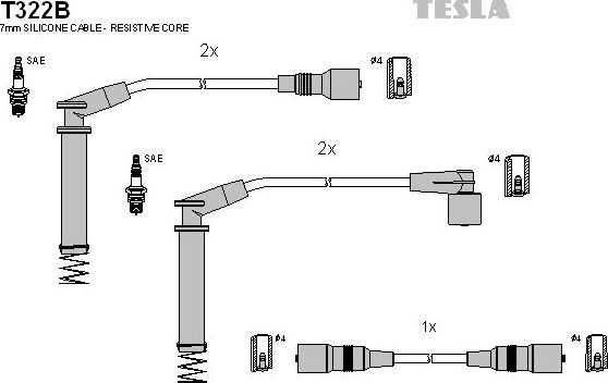 Высоковольтные провода (провода зажигания) (комплект) Tesla. Артикул T322B