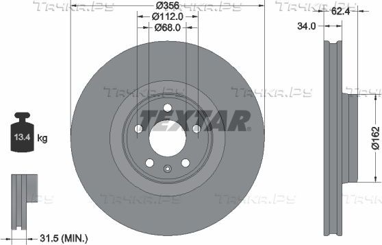 Тормозной диск Textar Pro+. Артикул 92293505