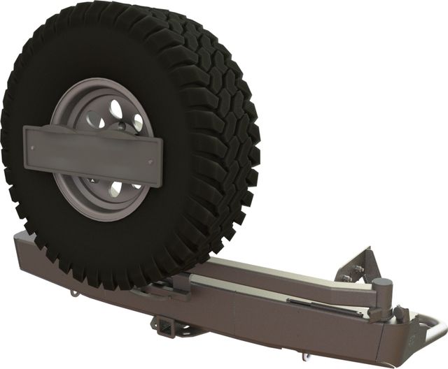 Бампер силовой STC задний для Mitsubishi L200 V 2019-2026 с квадратом под фаркоп, кронштейном крепления запасного колеса по центру и кронштейном крепления гос номера. Артикул STC-ML200/19-BR-C1