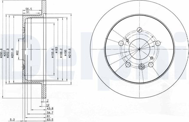 Тормозной диск Delphi задний для Toyota Ipsum II (M20) 2001-2010. Артикул BG3779