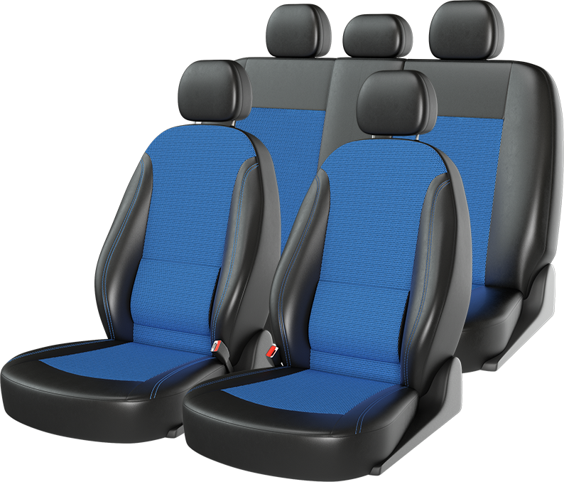 Чехлы универсальные CarFashion Atom Comfort на сидения авто, цвет Черный/Синий/Синий. Артикул 10963