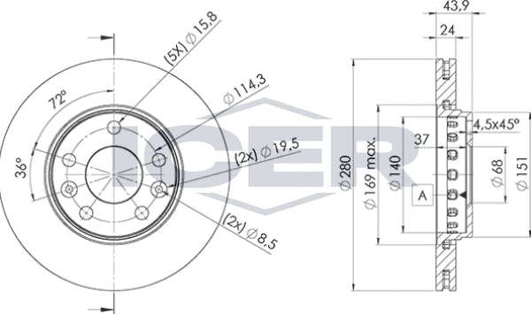 Тормозной диск Icer передний для Renault Fluence I 2010-2017. Артикул 78BD4022-2
