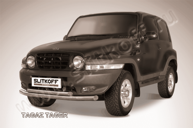 Защита Slitkoff переднего бампера d76/57 двойная для ТагАЗ Tager 3-дв. 2008-2026. Артикул TAT009
