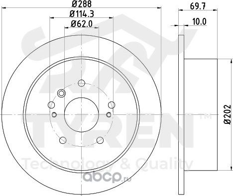 Тормозной диск (Tyren). Артикул TYR1022811