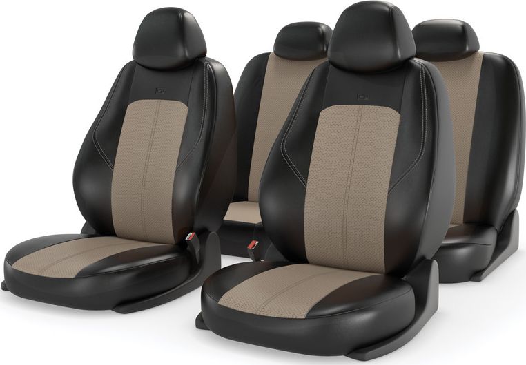 Чехлы универсальные CarFashion Ranger Leather на сидения авто, цвет Черный/Бежевый/Бежевый. Артикул 11200