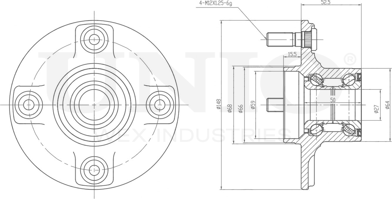 Ступица колеса с интегрированным подшипником (Unio). Артикул HUB-20180