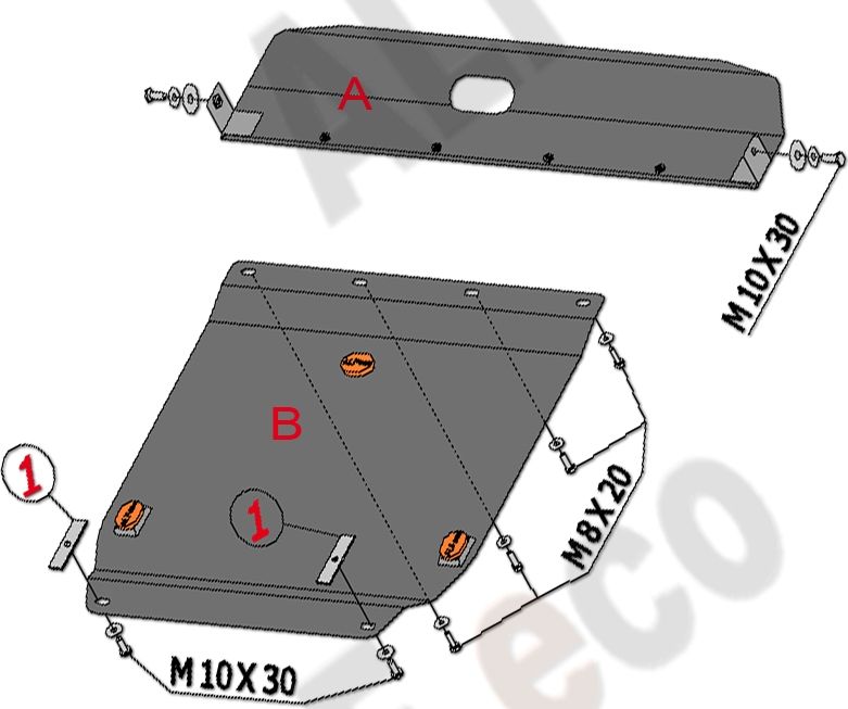 Защита алюминиевая Alfeco для картера и КПП Toyota Celica VII T23 1999-2006. Артикул ALF.24.26 AL4
