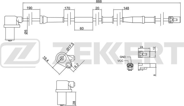 Датчик ABS Zekkert передний левый для Hyundai Accent II 2001-2006. Артикул SE-6085