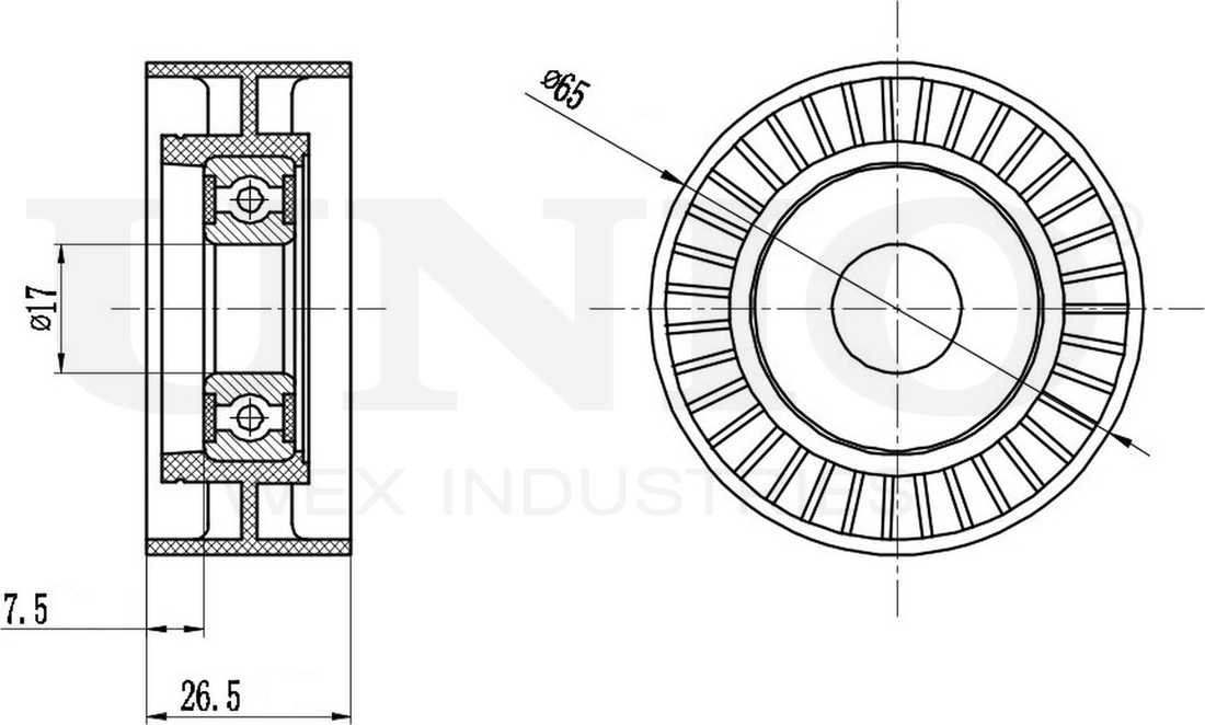 Ролик поликлинового ремня натяжной (Unio). Артикул TNS-10103