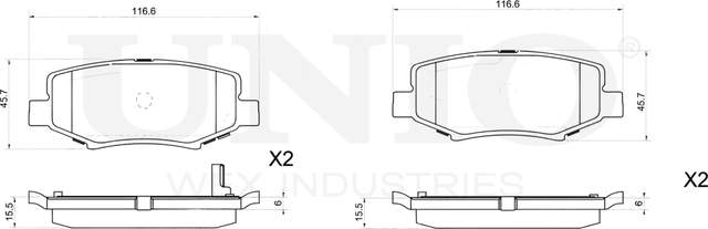 Колодки тормозные диск. задние Jeep Wrangler III 07-, Cherokee IV 07-, Compass 06- (Unio). Артикул BRP-20355