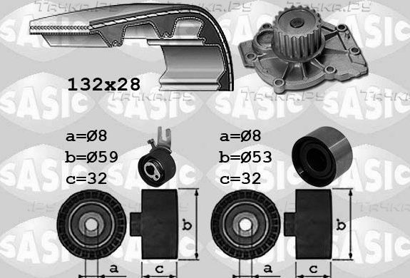 Помпа (водяной насос) с комплектом ремня ГРМ Sasic для Volvo V50 I 2006-2012. Артикул 3906107