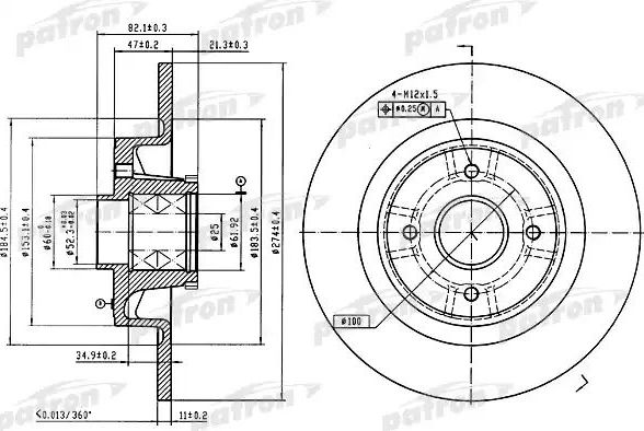 Тормозной диск Patron задний для Renault Megane I 1998-2003. Артикул PBD7010
