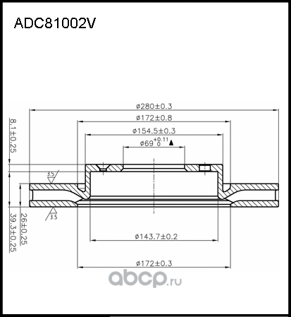 Диск тормозной HYUNDAI i30 (08-) KIA Ceed (08-) (R15) передний (2шт.) ALLIED NIP (Allied Nippon). Артикул ADC81002V