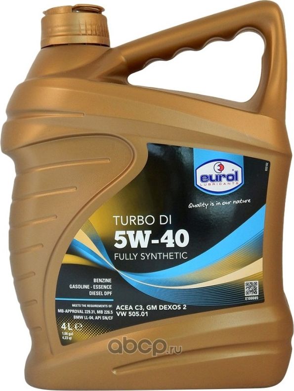 Масло моторное Eurol Turbo DI 5W40 SN/CF 4L E1000854L. Артикул E1000854L