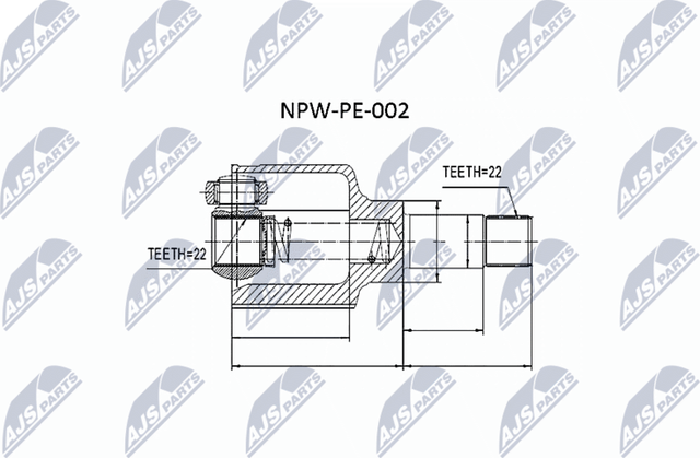 Шрус внутренний (граната) NTY передний левый для Peugeot 206 1998-2012. Артикул NPW-PE-002