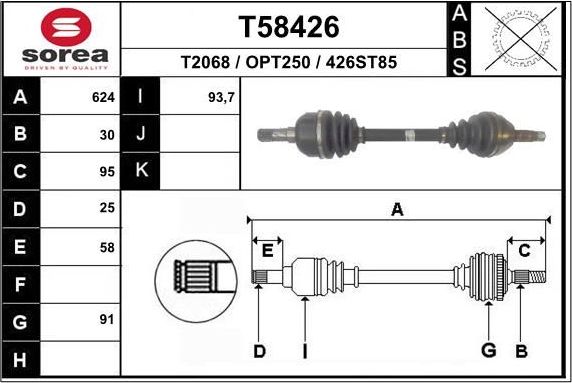 Полуось (привод в сборе, приводной вал) EAI. Артикул T58426