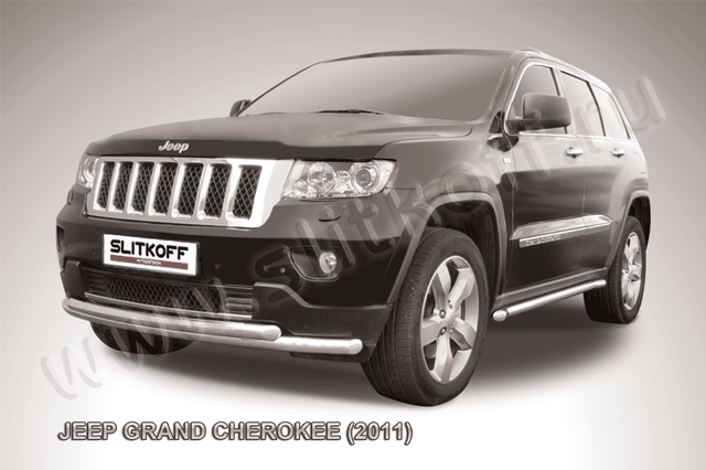 Защита Slitkoff переднего бампера d57/57 двойная радиусная для Jeep Grand Cherokee WK2 2011-2014. Артикул JGCH003