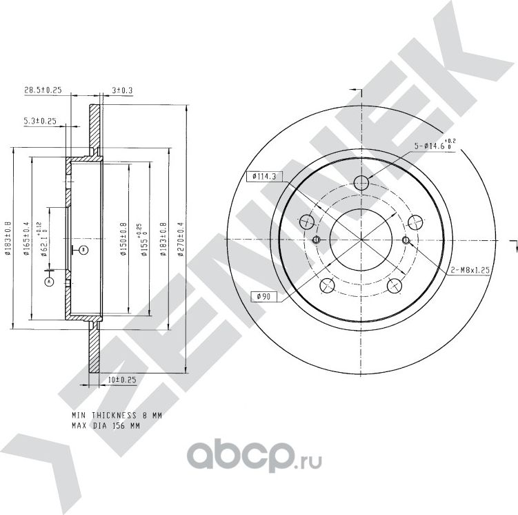 Диск тормозной задний TOYOTA AURIS 06-18 COROLLA 06 (Zennek). Артикул DBD0127