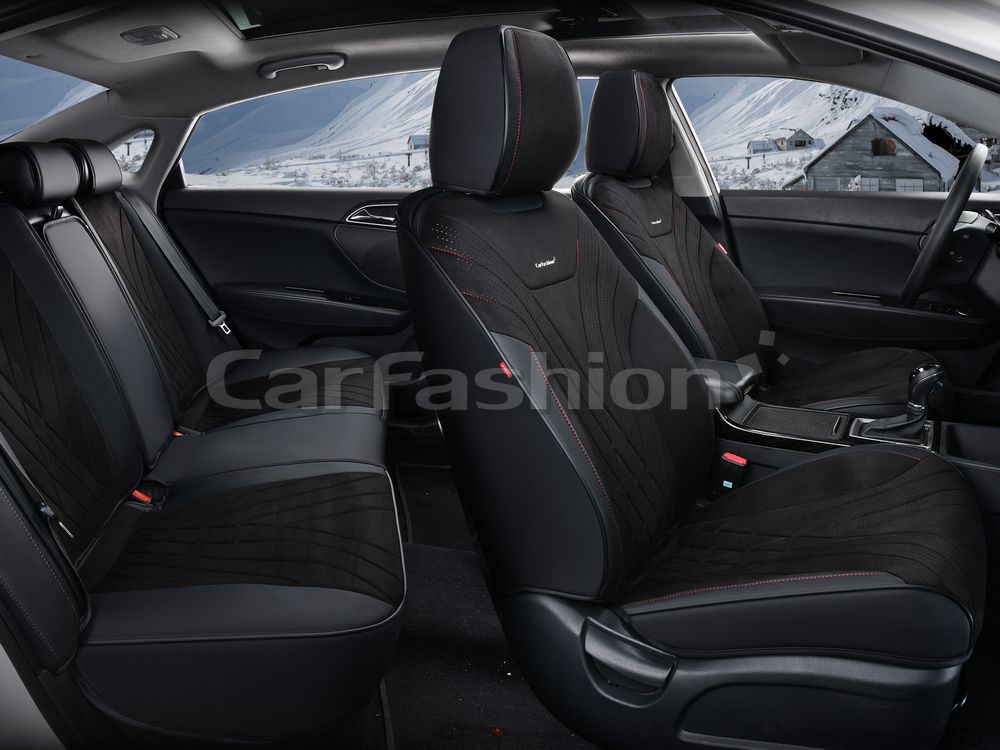 Чехлы универсальные каркасные CarFashion 5D Consul Plus на сидения авто, цвет Черный/Черный/Красный. Артикул 27323