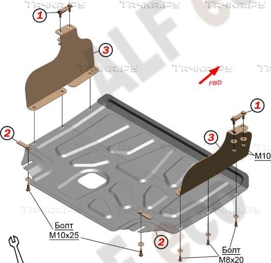 Защита алюминиевая "Alfeco" для картера и КПП Ford Transit задний привод 2015-2026. Артикул ALF.07.41al