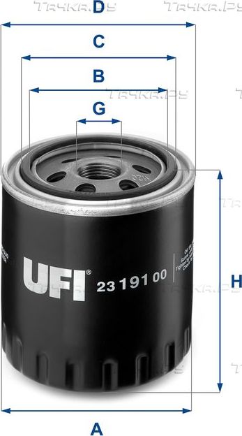 Масляный фильтр UFI для Fiat Ulysse II 2002-2011. Артикул 23.191.00