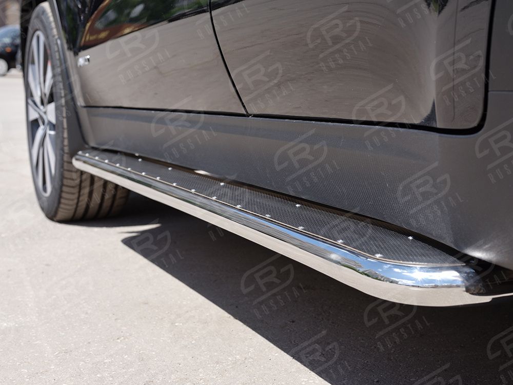 Защита порогов RusStal труба d42 с листом (вариант 3) для Kia Sportage IV 2016-2018. Артикул KSL-0022913