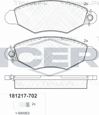 Тормозные колодки Icer передние для Renault Kangoo I 1997-2009. Артикул 181217-702