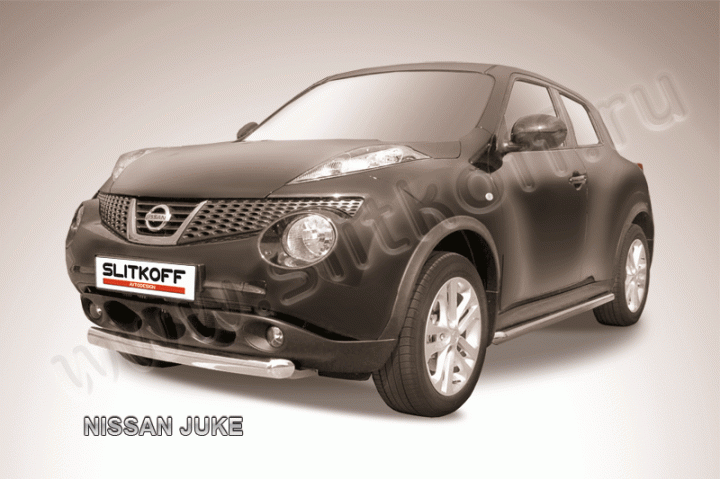 Защита Slitkoff переднего бампера d76 короткая для Nissan Juke 2WD 2010-2019. Артикул NJ2WD-001