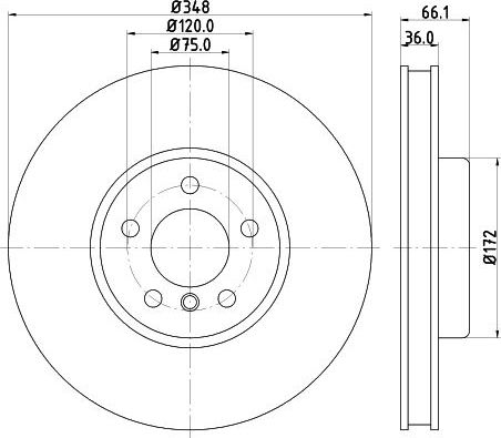 Тормозной диск Hella Pagid Pro передний левый для BMW 6 III (F06/F13/F12) 2010-2018. Артикул 8DD 355 119-261
