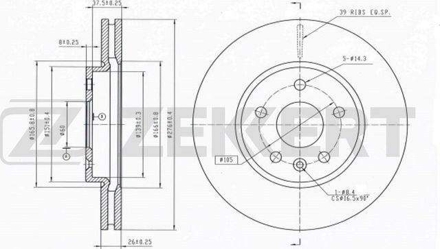 Тормозной диск Zekkert передний для Chevrolet Aveo II 2011-2015. Артикул BS-5050B