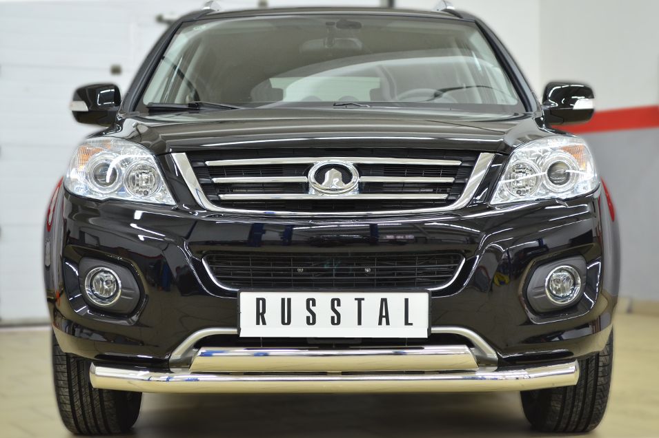 Защита RusStal переднего бампера d76(секции) 75х42 (дуга) для Great Wall Hover H6 2013-2017. Артикул GH6Z-001627