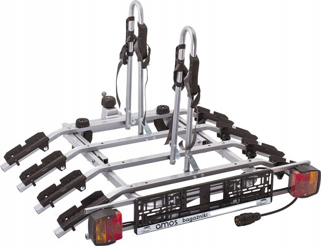 Автомобильный багажник Amos TYTAN 4 PLUS на фаркоп для перевозки 4-х велосипедов. Артикул titan4plus