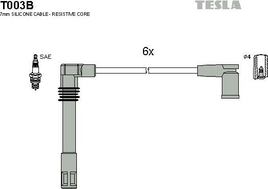 Высоковольтные провода (провода зажигания) (комплект) Tesla для Audi A8 I (D2) 1996-2002. Артикул T003B