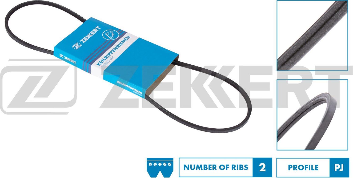 Приводной ремень поликлиновой Zekkert (EPDM (Этилен-пропиленовый каучук)). Артикул KR-2PJ860
