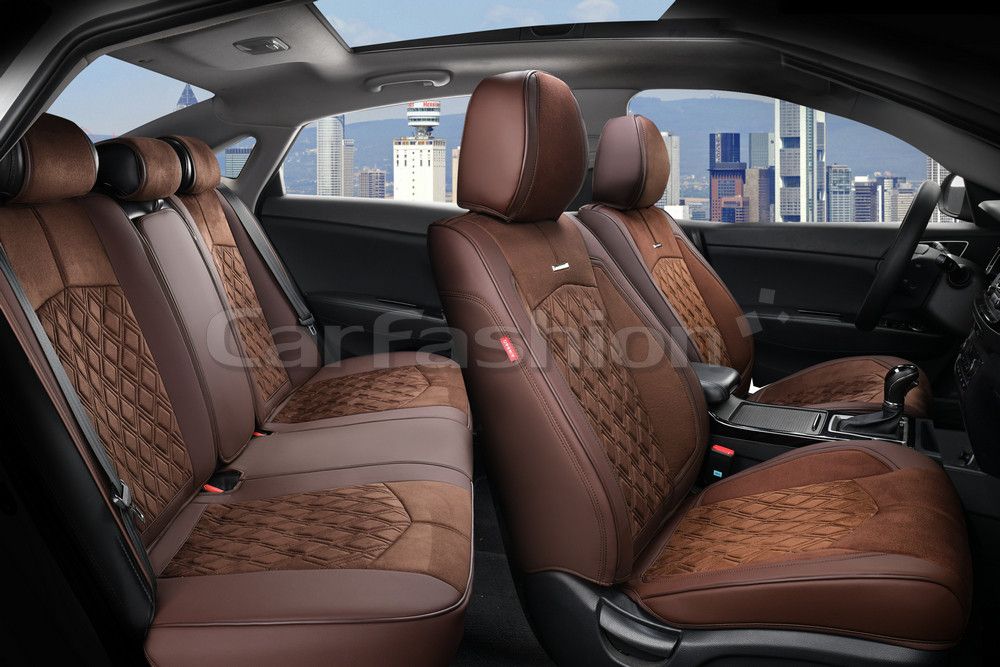 Чехлы универсальные каркасные CarFashion 5D Diamond Plus на сидения авто, цвет Кофе/Кофе/Кофе. Артикул 27032