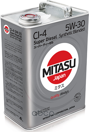 Масло моторное MITASU SUPER DIESEL CI-4 5W-30 Synthetic Blended 4л. Артикул MJ2204