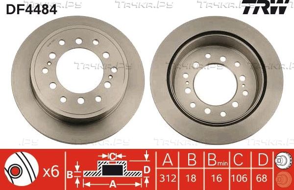 Тормозной диск TRW задний для Toyota Land Cruiser 80 1990-1997. Артикул DF4484