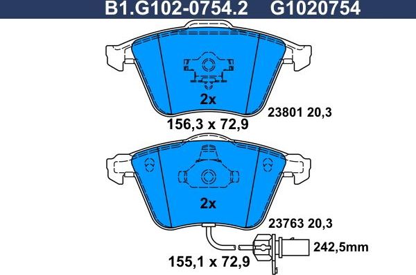 Тормозные колодки Galfer. Артикул B1.G102-0754.2