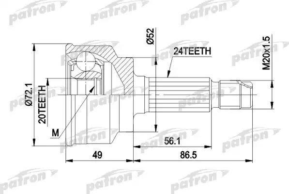 Шрус наружный (граната) Patron для Kia Pride I 1990-2001. Артикул PCV1261