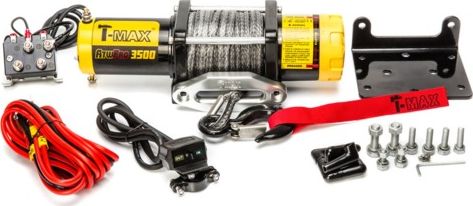 Лебёдка электрическая 12V T-MAX ATW-3500 3500lbs 1590 кг (Синтетический трос) для квадроцикла. Артикул W0520