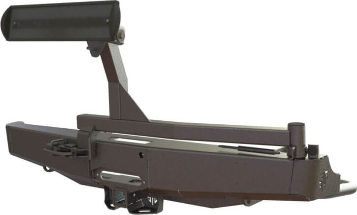 Бампер силовой STC задний для Mitsubishi L200 IV 2013-2015 (длинный кузов) с квадратом под фаркоп, площадкой под лебедку, кронштейном крепления запасного колеса по центру и кронштейном крепления гос номера. Артикул STC-ML200/13-BR-W-C1