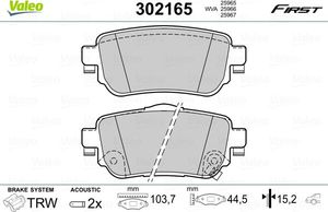 Тормозные колодки Valeo First задние для Nissan X-Trail T32 2014-2025. Артикул 302165