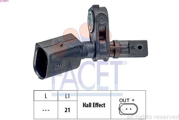 Датчик ABS Facet Made in Italy - OE Equivalent. Артикул 21.0011