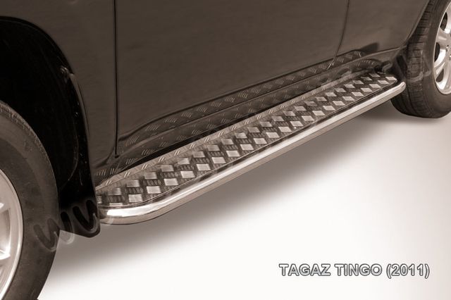 Пороги Slitkoff труба d42 с листом для ТагАЗ Vortex Tingo 2011-2026. Артикул TIN006