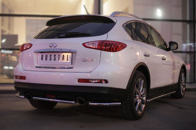 Защита RusStal заднего бампера уголки d42 (секции) для Infiniti QX50 2014-2017. Артикул IQXZ-001971