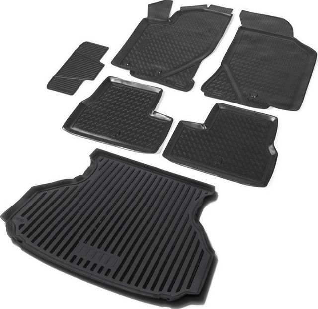 Комплект ковриков Rival для салона и багажника Lada Granta лифтбек 2011-2018 2018-2026. Артикул K16001001-3