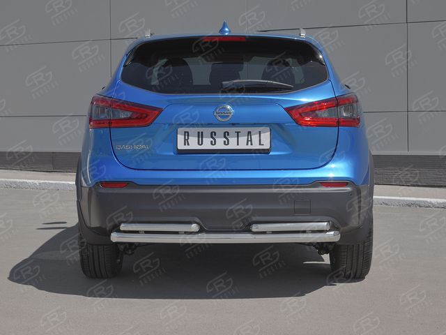 Защита RusStal заднего бампера d63 дуга-d42 дуга для Nissan Qashqai II рестайлинг 2019-2026. Артикул NQSZ-003253