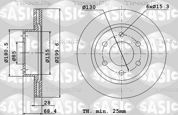 Тормозной диск Sasic передний для Mercedes-Benz Sprinter 906 2006-2026. Артикул 6106070