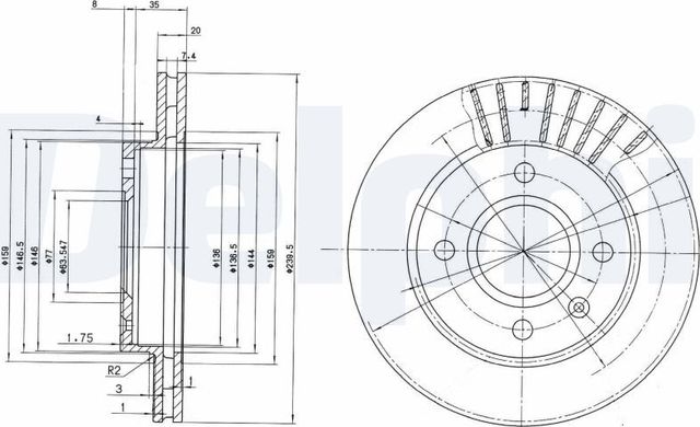 Тормозной диск Delphi передний для Mazda 121 III 1996-2003. Артикул BG2440