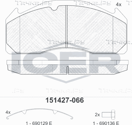 Тормозные колодки Icer передние/задние для Volvo  FMX 1998-2005. Артикул 151427-066